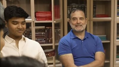 Vedant Shrivastava with Congress MP Rahul Gandhi in a video clip posted by the latter on Sunday, May 31. (X video grab) Vedant Shrivastava with Congress MP Rahul Gandhi in a video clip posted by the latter on Sunday, May 31. (X video grab)