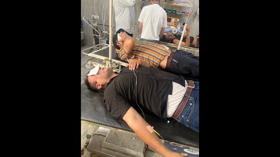 Injured protesters under treatment at Phase 6 civil hospital on Sunday. (HT)