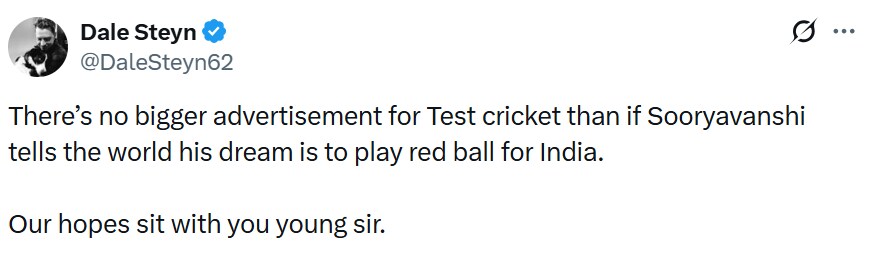 Dale Steyn's post on X. (Dale Steyn X) Dale Steyn's post on X. (Dale Steyn X)