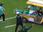 A medical cart became the unexpected villain during a football match.