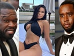 50 Cent (L), Daphne Joy and P Diddy (R).
