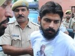 Accused Lawrence Bishnoi produced in a district court in Mohali, India on October 4, 2019. (HT)