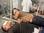 Injured protesters under treatment at Phase 6 civil hospital on Sunday. (HT)