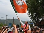 Leader of Opposition Jai Ram Thakur after winning the Mandi municipal corporation polls, results of which were declared on Sunday. (Birbal Sharma/HT)