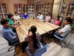 Congress leader Rahul Gandhi during an interaction with CBSE board students.