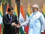 Prime Minister Narendra Modi receives Myanmar President U Min Aung Hlaing at Hyderabad House in New Delhi, on Monday, June 1, 2026, prior to their bilateral meeting. (Hindustan Times/Arvind Yadav)