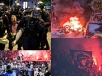 In the riots amid the celebrations in Paris, cars and rental bikes' stands were reportedly set on fire, shops were looted, and some storefronts were destroyed.