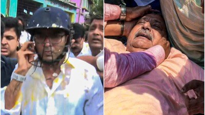 মার খাওয়ার পরে অভিষেক বন্দ্যোপাধ্যায় (বাঁ-দিকে), রাস্তায় পড়ে 'আঘাত' পাওয়া কল্যাণ বন্দ্যোপাধ্যায়। (ছবি সৌজন্যে পিটিআই) মার খাওয়ার পরে অভিষেক বন্দ্যোপাধ্যায় (বাঁ-দিকে), রাস্তায় পড়ে 'আঘাত' পাওয়া কল্যাণ বন্দ্যোপাধ্যায়। (ছবি সৌজন্যে পিটিআই)