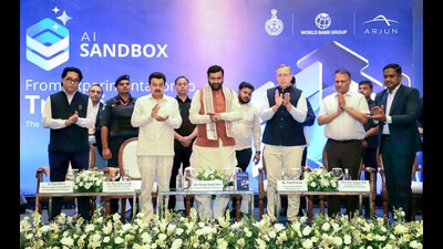 Haryana chief minister Nayab Saini during the inauguration of the Haryana AI Sandbox event, in Gurugram on Monday. (@NayabSainiBJP X) Haryana chief minister Nayab Saini during the inauguration of the Haryana AI Sandbox event, in Gurugram on Monday. (@NayabSainiBJP X)