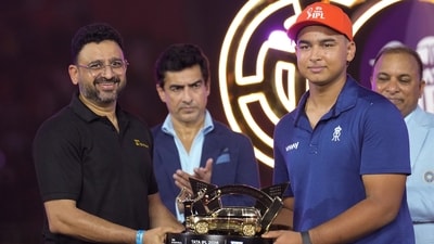 Vaibhav Sooryavanshi won five awards during the IPL final award ceremony. (PTI) Vaibhav Sooryavanshi won five awards during the IPL final award ceremony. (PTI)