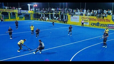 Players during the Jarkhar hockey tournament in Ludhiana. (HT Photo) Players during the Jarkhar hockey tournament in Ludhiana. (HT Photo)