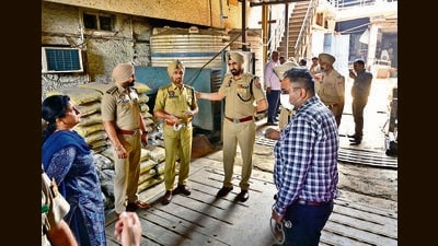 Police and Ludhiana administration officials at Deep Tools Private Limited factory following the incident. (Gurpreet Singh/HT) Police and Ludhiana administration officials at Deep Tools Private Limited factory following the incident. (Gurpreet Singh/HT)
