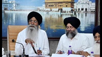 SGPC president Harjinder Singh Dhami during a meeting of executive members in Amritsar on Monday. (HT photo)