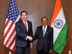 US Secretary of State Marco Rubio meeting with NSA Ajit Doval, in New Delhi on Sunday. (MEA on X)