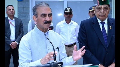Himachal Pradesh chief minister Sukhvinder Singh Sukhu speaks during the felicitation ceremony for former personnel of the Himachal Pradesh Police, in Shimla on Tuesday. (ANI) Himachal Pradesh chief minister Sukhvinder Singh Sukhu speaks during the felicitation ceremony for former personnel of the Himachal Pradesh Police, in Shimla on Tuesday. (ANI)