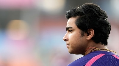 Rajasthan Royals' Vaibhav Sooryavanshi gestures as he warms up before the start of the Indian Premier League cricket match between Gujarat Titans and Rajasthan Royals (AP Photo/Ashwini Bhatia)