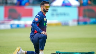 Delhi Capitals' Auqib Nabi during a practice session (PTI)