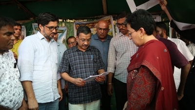 AAP National Convenor Arvind Kejriwal addresses villagers during a protest against a proposed housing project in Goa's Karapur-Sarvan area. AAP National Convenor Arvind Kejriwal addresses villagers during a protest against a proposed housing project in Goa's Karapur-Sarvan area.
