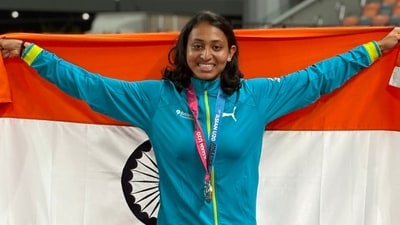 Gujarat sprinter Kajal Vaja celebrates with teammates after India's silver-medal-winning performance in the women's 4x100m relay at the Asian U-20 Athletics Championships in Hong Kong. Gujarat sprinter Kajal Vaja celebrates with teammates after India's silver-medal-winning performance in the women's 4x100m relay at the Asian U-20 Athletics Championships in Hong Kong.