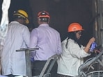 A forensic team at the site where a fire at a five-storey building at Hauz Rani killed at least 21 people on Wednesday morning. (Sonu Mehta/HT Photo) A forensic team at the site where a fire at a five-storey building at Hauz Rani killed at least 21 people on Wednesday morning. (Sonu Mehta/HT Photo)