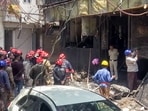 Fire Brigade personnel at the site where a fire broke out in a restaurant at Malviya Nagar, in New Delhi Fire Brigade personnel at the site where a fire broke out in a restaurant at Malviya Nagar, in New Delhi