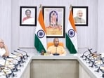 CM Yogi Adityanath presiding over the UP Cabinet meeting in Lucknow on Wednesday. (HT)