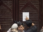 Ghaziabad district magistrate (DM) Ravinder Kumar Mandar and police commissioner J. Ravinder Goud visited Khoda in the afternoon with a team of officials and initiated the sealing of the madrasas. (Sakib Ali/HT Media)