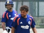 Kuldeep Yadav during India’s practice session. (HT)