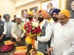Newly appointed Punjab BJP president Kewal Singh Dhillon formally assumed charge at the party’s state headquarters in Chandigarh on Wednesday. The ceremony was attended by Haryana CM Nayab Singh Saini along with senior leaders. (Keshav Singh/HT)