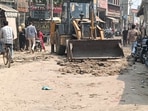 Noorwala road located in Guru Gobind Singh Nagar street no 4 in bad condition, in Ludhiana on Wednesday. (HT Photo)