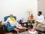 K Annamalai (right) with Union home minister Amit Shah in New Delhi.