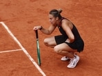 Aryna Sabalenka reacts after a tough loss to Diana Shnaider.