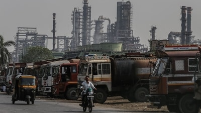 Oil tankers outside a refinery operated by Bharat Petroleum in Mumbai. (Bloomberg file) Oil tankers outside a refinery operated by Bharat Petroleum in Mumbai. (Bloomberg file)