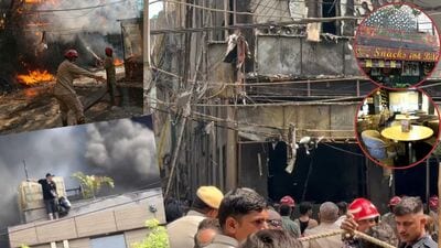 Scenes from the devastating fire that engulfed Flourish Stay B&B on Wednesday (June 3) morning. (Photos: PTI and X) Scenes from the devastating fire that engulfed Flourish Stay B&B on Wednesday (June 3) morning. (Photos: PTI and X)
