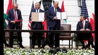 The more Trump presses coercive normalisation, the more he risks discrediting the instrument he regards as his foreign policy legacy. (Reuters) The more Trump presses coercive normalisation, the more he risks discrediting the instrument he regards as his foreign policy legacy. (Reuters)