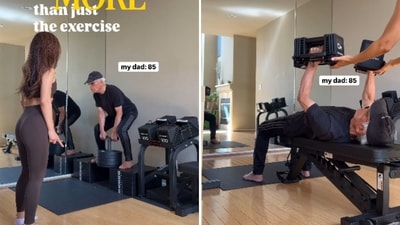 Jeana Aragon shares her 85-year-old father's weight training regimen on social media. (@jeana.aragon/Instagram) Jeana Aragon shares her 85-year-old father's weight training regimen on social media. (@jeana.aragon/Instagram)