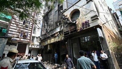 The fire erupted at the restaurant during the morning hours, with several people reported trapped inside the building. Firefighters rushed to the spot and launched rescue efforts to evacuate those caught in the fire. (Sanchit Khanna/HT Photo)) The fire erupted at the restaurant during the morning hours, with several people reported trapped inside the building. Firefighters rushed to the spot and launched rescue efforts to evacuate those caught in the fire. (Sanchit Khanna/HT Photo))