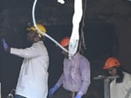 Forensic science laboratory team at the fire site, a massive fire broke out at a bed-and-breakfast in a five-storey building at Hauz rani village Malviya Nagar in the south Delhi, India, killing at least 21 people and injuring several others.