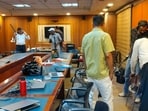 A bomb disposal squad conducting a search operation at the MCG office on Thursday. (HT) A bomb disposal squad conducting a search operation at the MCG office on Thursday. (HT)