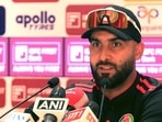 Afghanistan skipper Hashmatullah Shahidi at the press conference. (HT/Keshav Singh)