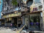 Flourish Stay in Hauz Rani, where at least 21 people, including 12 foreigners, were killed in a June 3 morning fire. (RAJ K RAJ /HT PHOTO)