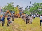 Heavy security presence at the RIMS 2 site on Thursday (HT PHOTO)