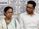 TMC general secretary Abhishek Banerjee (right) with his aunt and AITC chairperson Mamata Banerjee in Kolkata.