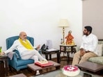 K Annamalai, right, meets Union Home Minister Amit Shah amidst speculation of his resignation as BJP leader from Tamil Nadu, in New Delhi. 