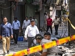 Officials arrive at the spot amid investigation at the spot a day after a fire at the Flourish Stay B&B killed at least 21 people, including 12 foreigners, at Hauz Rani area of Malviya Nagar, in New Delhi, Thursday, June 4, 2026.