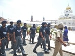 Punjab Police personnel outside the Golden Temple ahead of the Operation Bluestar anniversary in Amritsar on Wednesday. (Sameer Sehgal/HT)