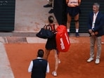 Belarus' Aryna Sabalenka leaves the court after losing her quarter final match against Russia's Diana Shnaider