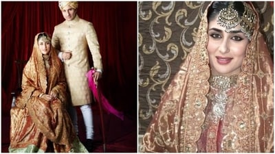 Kareena Kapoor famously wore a traditional joda to marry Saif Ali Khan. The ensemble was first worn by Begum Sajida Sultan of Bhopal at her own wedding in 1939, and was later gifted to her daughter-in-law, Sharmila Tagore. Ritu Kumar took 4 months to recreate the antique heirloom. Kareena Kapoor famously wore a traditional joda to marry Saif Ali Khan. The ensemble was first worn by Begum Sajida Sultan of Bhopal at her own wedding in 1939, and was later gifted to her daughter-in-law, Sharmila Tagore. Ritu Kumar took 4 months to recreate the antique heirloom. 