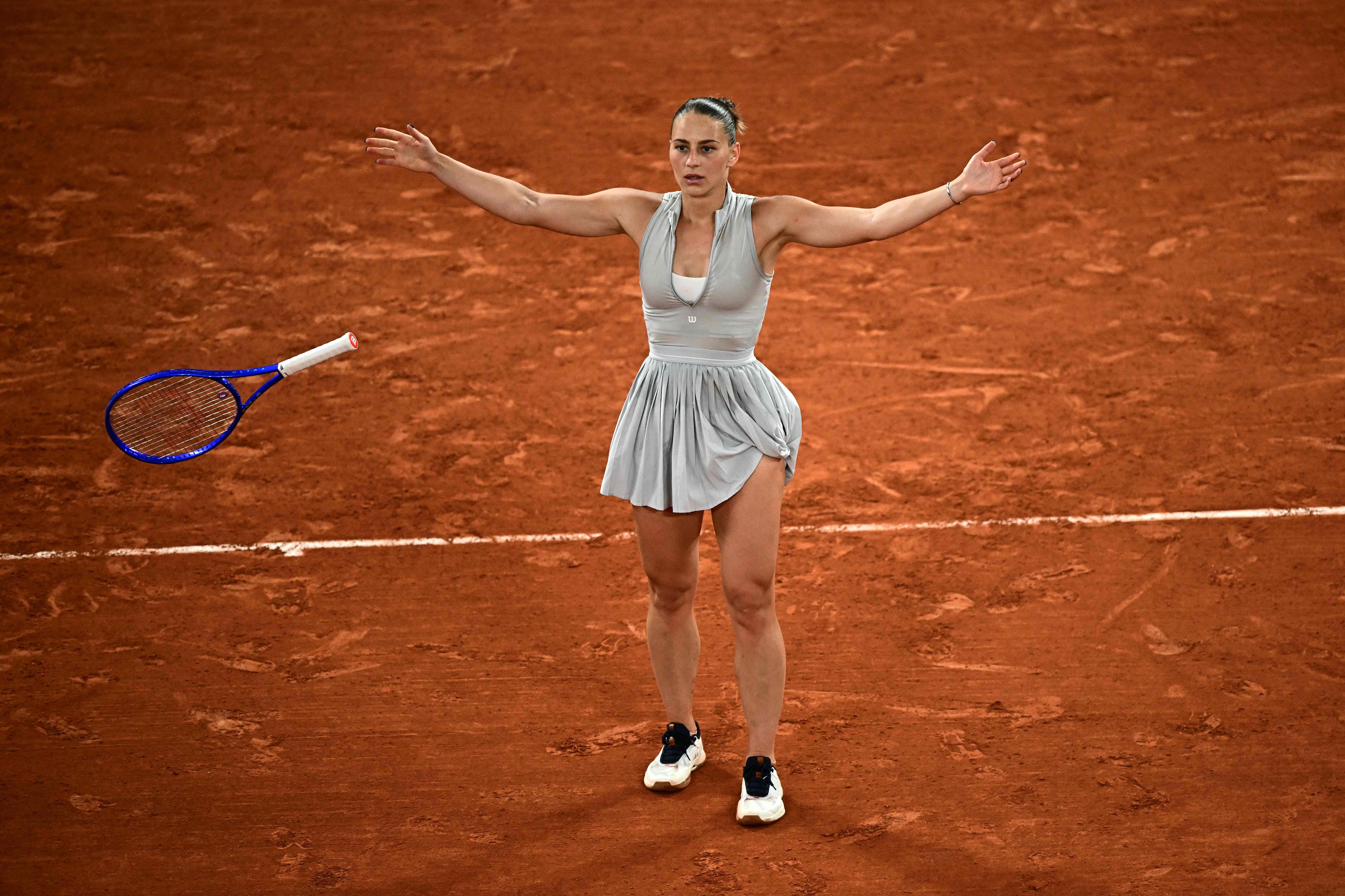 Ukraine's Marta Kostyuk celebrates her victory over Ukraine's Elina Svitolina at the end of their women's quarter final singles match on day 10 of the French Open tennis tournament (AFP) Ukraine's Marta Kostyuk celebrates her victory over Ukraine's Elina Svitolina at the end of their women's quarter final singles match on day 10 of the French Open tennis tournament (AFP)