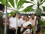 Chief minister Rekha Gupta during the inauguration of ’Namo Oxygen Park’ at Maidangarhi, in New Delhi, on Friday. (Vipin Kumar/HT Photo)